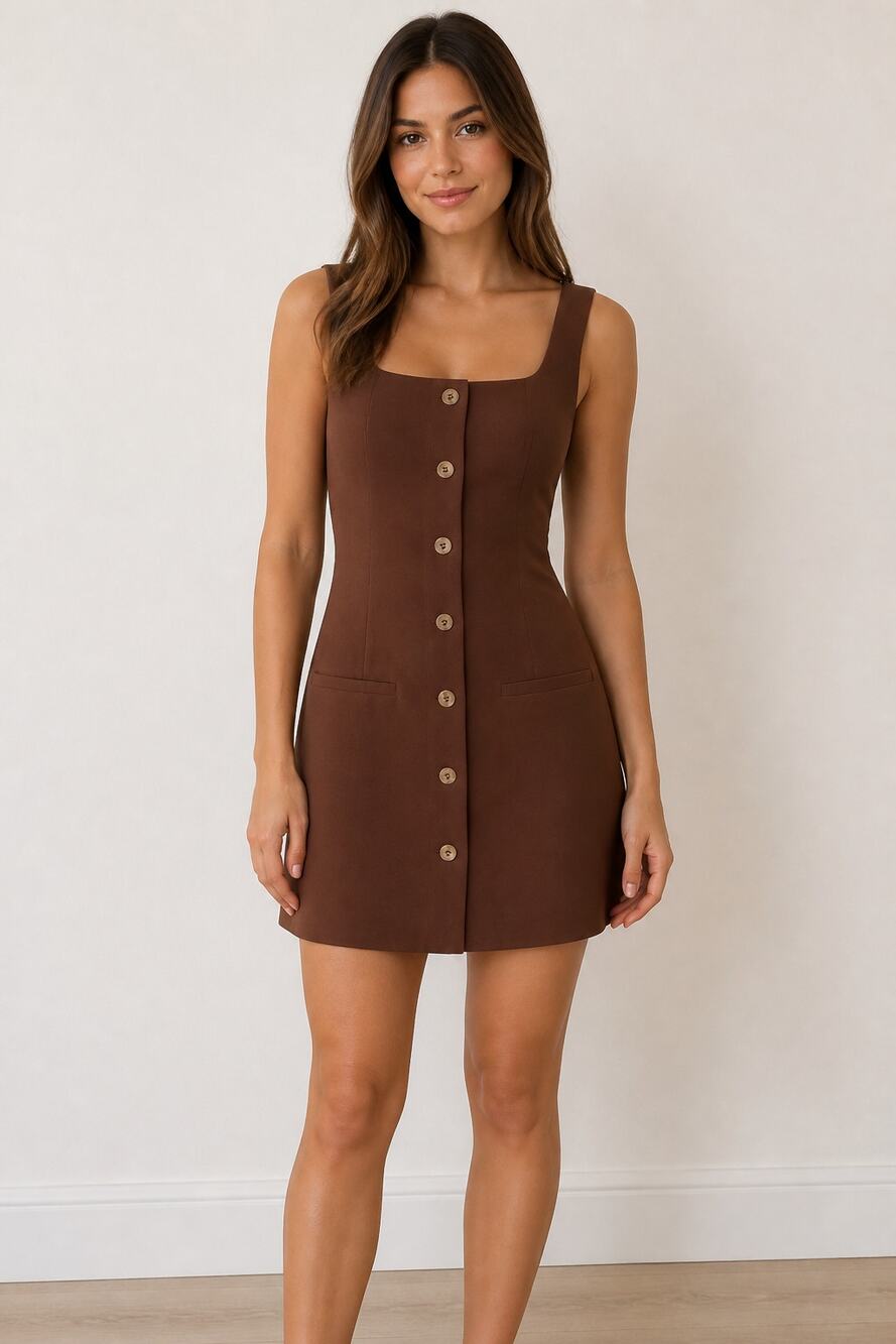 Sincerely Jules Brown Sleeveless Button Dress S